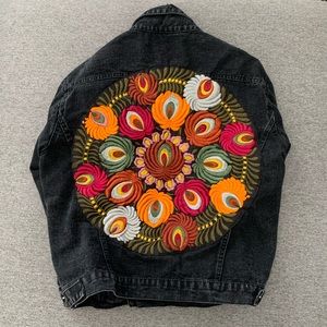 Black Denim Embroidered Jacket OS